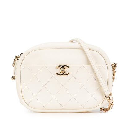 White Chanel Small Quilted Goatskin Casual Trip Camera Bag