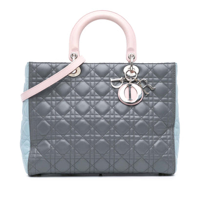Large Bicolor Lambskin Cannage Lady Dior