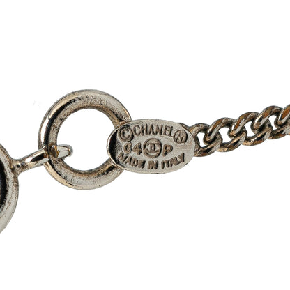 Silver Chanel Brass CC Open Heart Pendant Necklace