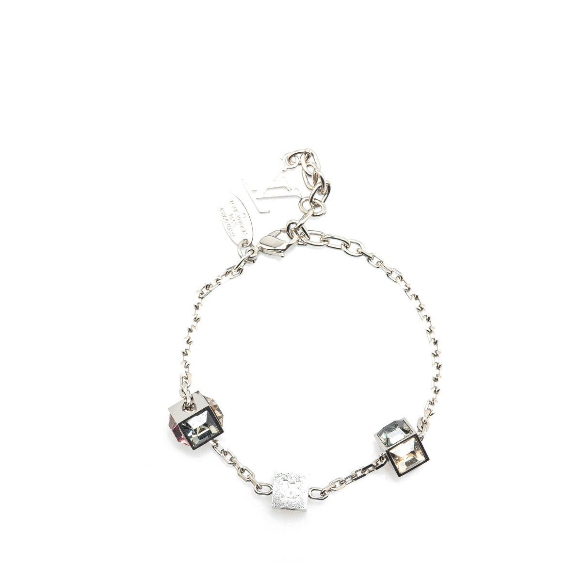 Silver Louis Vuitton Silver Plated Crystal Gamble Station Bracelet