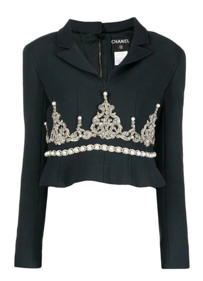 Black Rhinestone Embellished Blazer