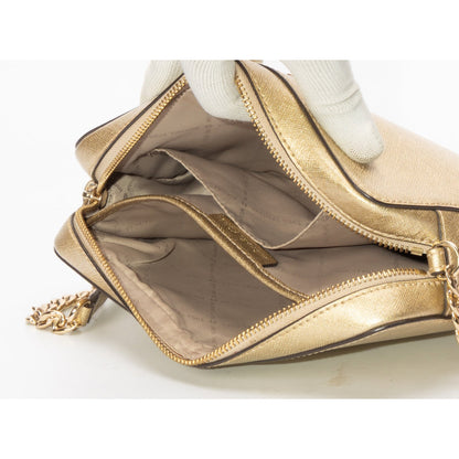 Michael Kors Gold Saffiano Leather Jet Set Camera Crossbody Bag