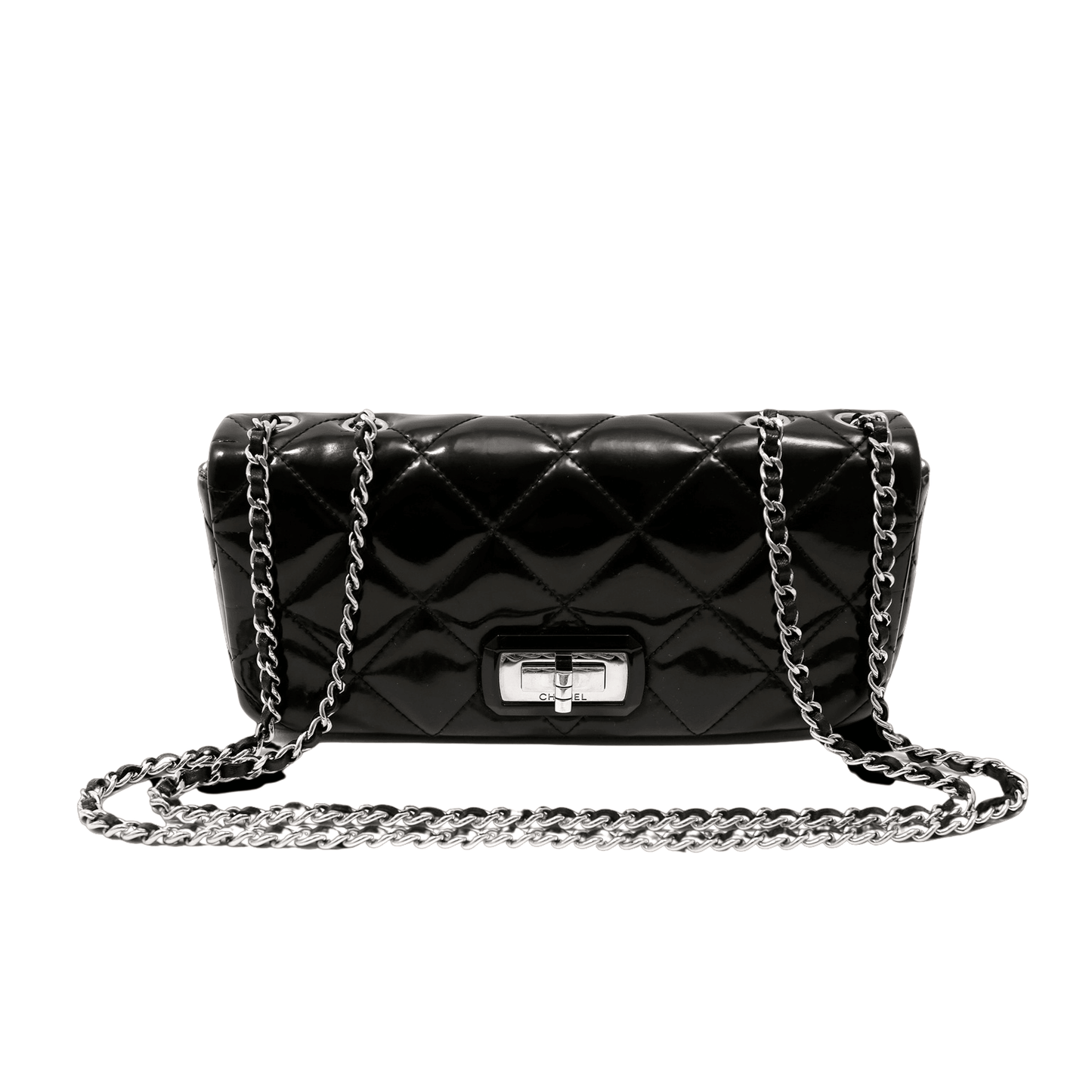 Chanel Black Patent Leather East West Reissue Flap Bag