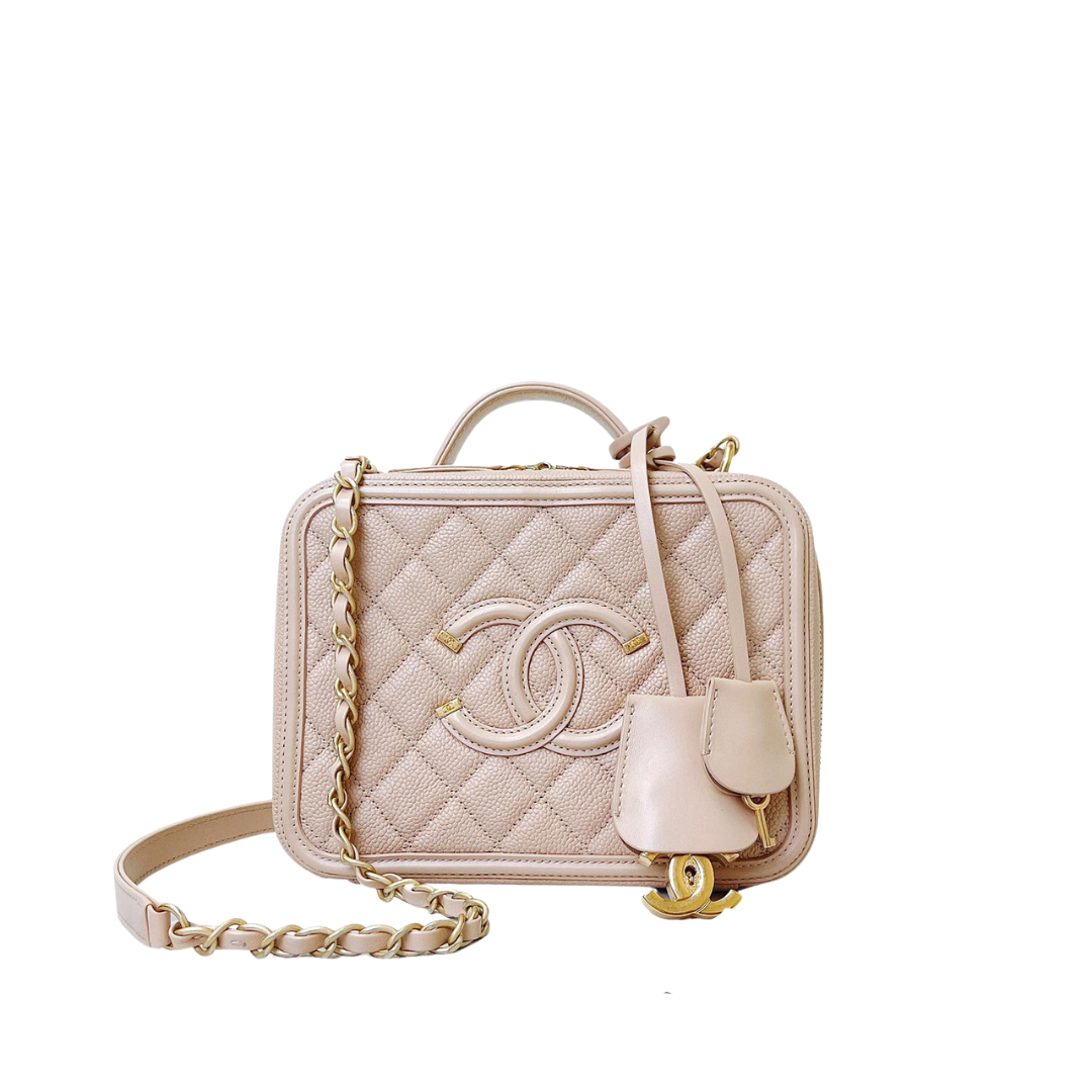 CC Medium Caviar Quilted Vanity Case Beige