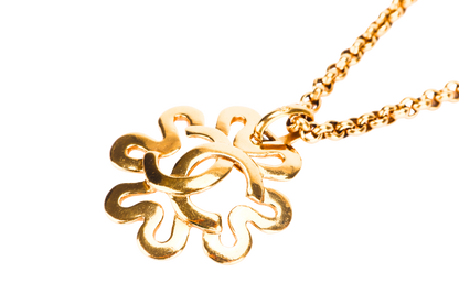 CHANEL VINTAGE GOLD PLATED NECKLACE 58CM ROUND CLOVER SHAPE CC PENDANT, NO BOX