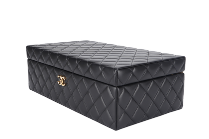 CHANEL BLACK VANITY CASE LIMITED EDITION (2500xxxx) RARA HOME DECOR COSMETIC JEWELRY BOX WITH DUST COVER AND BOX
