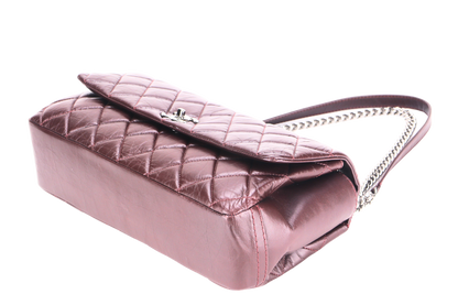 CHANEL LADY PEARLY FLAP (1690xxxx) BURGUNDY DISTRESSED LEATHER SILVER HARDWARE WITH , DUST COVER & BOX