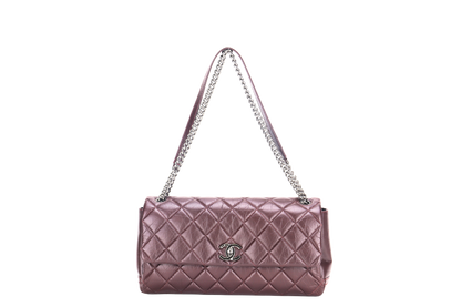 CHANEL LADY PEARLY FLAP (1690xxxx) BURGUNDY DISTRESSED LEATHER SILVER HARDWARE WITH , DUST COVER & BOX