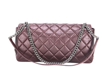 CHANEL LADY PEARLY FLAP (1690xxxx) BURGUNDY DISTRESSED LEATHER SILVER HARDWARE WITH , DUST COVER & BOX