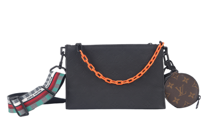 LOUIS VUITTON TRIO POUCH BAG (M59681) MONOGARAM BLACK EMPREINTE WITH ROUND POUCH, STRAPS AND DUST COVER
