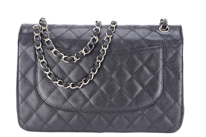 CHANEL CLASSIC FLAP JUMBO (2151xxxx) BLACK CAVIAR SILVER HARDWARE WITH  & DUST COVER
