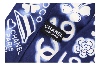CHANEL DARK BLUE SILK TWILLY, WITH BOX