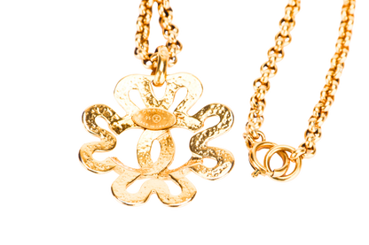 CHANEL VINTAGE GOLD PLATED NECKLACE 58CM ROUND CLOVER SHAPE CC PENDANT, NO BOX