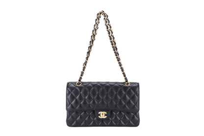 CHANEL CLASSIC FLAP (A047xxxx) MEDIUM BLACK CAVIAR GOLD HARDWARE, WITH DUST COVER & BOX