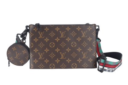 LOUIS VUITTON TRIO POUCH BAG (M59681) MONOGARAM BLACK EMPREINTE WITH ROUND POUCH, STRAPS AND DUST COVER