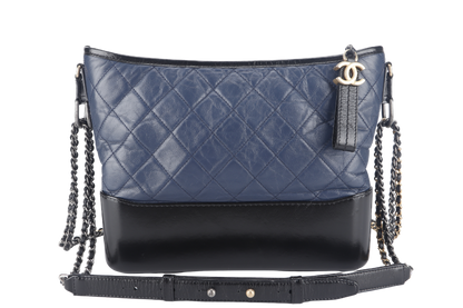 CHANEL GABRIELLE HOBO SHOULDER BAG (2537xxxx) BLUE-BLACK QUILTED CALFSKIN LEATHER SILVER & GOLD TONE HARDWARE NO  AND NO DUST COVER
