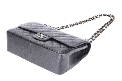 CHANEL CLASSIC FLAP JUMBO (2151xxxx) BLACK CAVIAR SILVER HARDWARE WITH  & DUST COVER