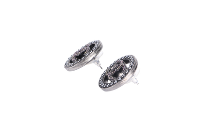 CHANEL 2.3CM GREY COATED CC EARRINGS, WITH BOX