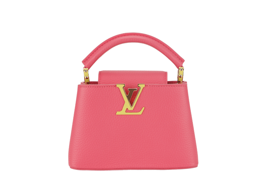 LOUIS VUITTON MINI CAPUCINES (M59440) PINK-LIME TAURILLON LEATHER GOLD HARDWARE MICROCHIP WITH STRAP, DUST COVER AND BOX