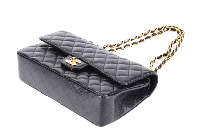 CHANEL CLASSIC FLAP (A047xxxx) MEDIUM BLACK CAVIAR GOLD HARDWARE, WITH DUST COVER & BOX