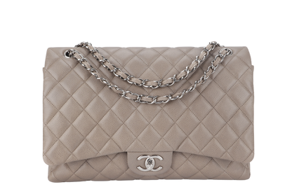 CHANEL CLASSIC DOUBLE FLAP MAXI (1444xxxx) BROWN CAVIAR LEATHER SILVER HARDWARE WITH  AND DUST COVER