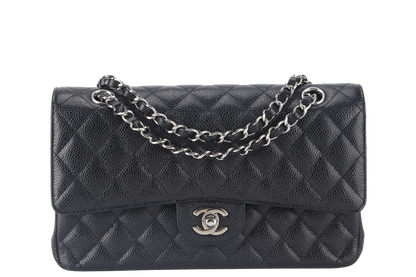 CHANEL CLASSIC FLAP (2618xxxx) MEDIUM BLACK CAVIAR SILVER HARDWARE NO  WITH DUST COVER AND BOX