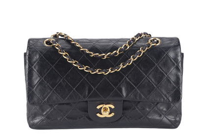 CHANEL VINTAGE CLASSIC DOUBLE FLAP (341xxxx) SMALL BLACK LAMBSKIN LEATHER GOLD HARDWARE NO DUST COVER