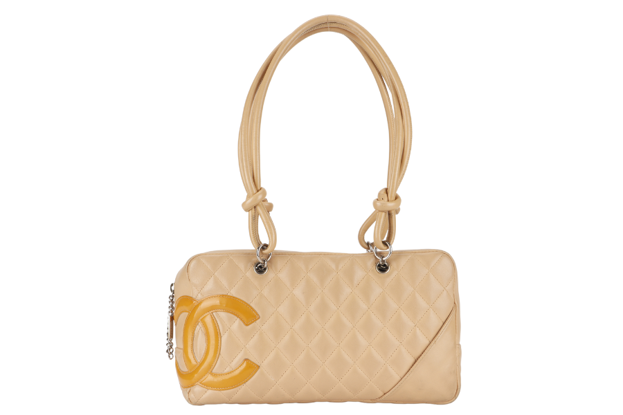 CHANEL VINTAGE CAMBON BOWLER BAG (1023xxxx) BEIGE LAMBSKIN WITH DUST COVER AND BOX