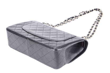 CHANEL CLASSIC FLAP JUMBO (2151xxxx) BLACK CAVIAR SILVER HARDWARE WITH  & DUST COVER