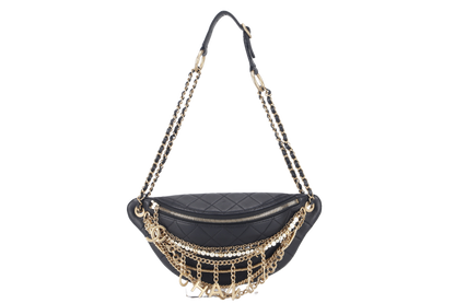 CHANEL 19A ALL ABOUT CHAINS (2830xxxx) BLACK LEATHER BUMBAG WITH  AND DUST COVER