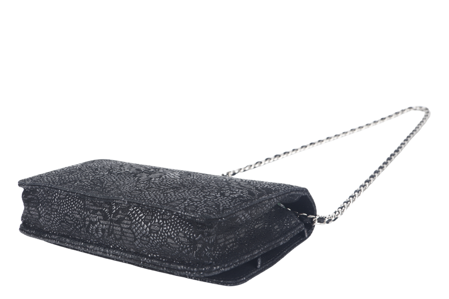 CHANEL W.O.C FLOWER LACE (1895xxxx) BLACK EMBOSSED GOATSKIN SILVER HARDWARE NO DUST COVER
