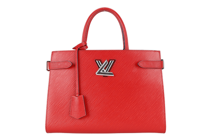 LOUIS VUITTON M54811 RED EPI LEATHER TWIST TOTE BAG SILVER HARDWARE WITH DUST COVER AND BOX