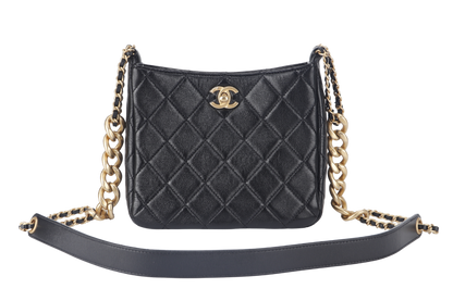 CHANEL 22P HOBO BAG (K63xxxx) BLACK SMALL LAMBSKIN GOLD HARDWARE WITH DUST COVER AND BOX