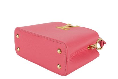 LOUIS VUITTON MINI CAPUCINES (M59440) PINK-LIME TAURILLON LEATHER GOLD HARDWARE MICROCHIP WITH STRAP, DUST COVER AND BOX