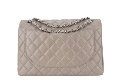 CHANEL CLASSIC DOUBLE FLAP MAXI (1444xxxx) BROWN CAVIAR LEATHER SILVER HARDWARE WITH  AND DUST COVER