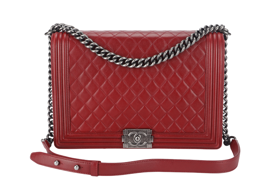 CHANEL LEBOY LARGE RED LAMBSKIN LEATHER RUTHENIUM HARDWARE (1837xxxx) WITH  AND DUST COVER