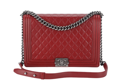 CHANEL LEBOY LARGE RED LAMBSKIN LEATHER RUTHENIUM HARDWARE (1837xxxx) WITH  AND DUST COVER