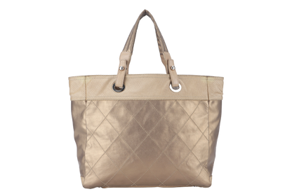 CHANEL PARIS BIARRITZ TOTE BAG (1139xxxx) LARGE GOLD CALFSKIN SILVER HARDWARE NO DUST COVER