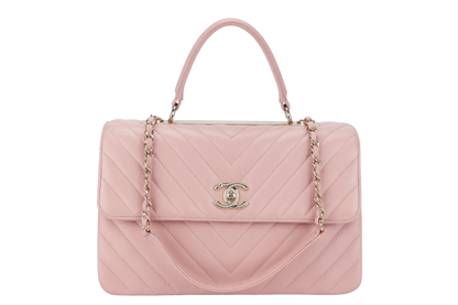 CHANEL TRENDY CC FLAP (2550xxxx) WITH TOP HANDLE MEDIUM PINK LAMBSKIN GOLD HARDWARE WITH DUST COVER