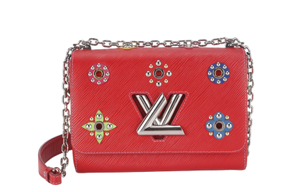 LOUIS VUITTON TWIST LIMITED EDITION MECHANICAL FLOWERS BAG MM RED EPI LEATHER SILVER HARDWARE WITH DUST COVER