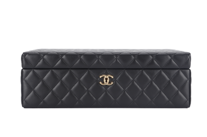 CHANEL BLACK VANITY CASE LIMITED EDITION (2500xxxx) RARA HOME DECOR COSMETIC JEWELRY BOX WITH DUST COVER AND BOX