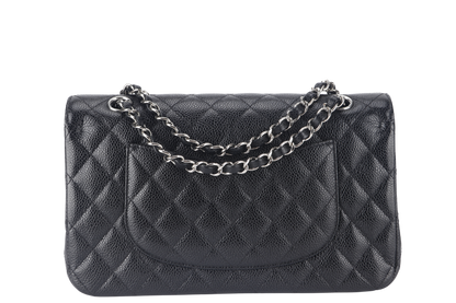 CHANEL CLASSIC FLAP (2618xxxx) MEDIUM BLACK CAVIAR SILVER HARDWARE NO  WITH DUST COVER AND BOX