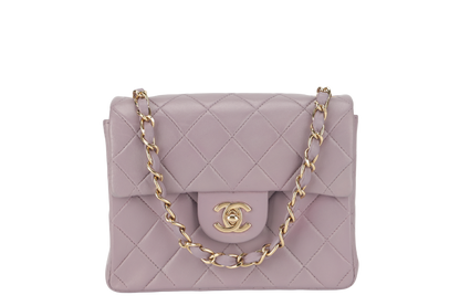 CHANEL VINTAGE CLASSIC FLAP MINI SQUARE (795xxxx) LILAC LAMBSKIN GOLD HARDWARE WITH  AND DUST COVER