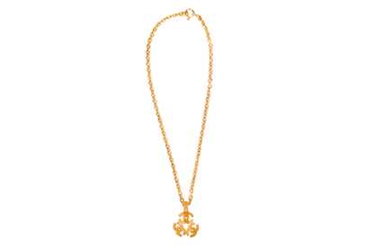 CHANEL VINTAGE GOLD PLATED NECKLACE 58CM ROUND CLOVER SHAPE CC PENDANT, NO BOX