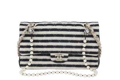 CHANEL COCO SAILOR STRIPE (1919xxxx) BLACK & WHITE JERSEY GOLD HARDWARE WITH