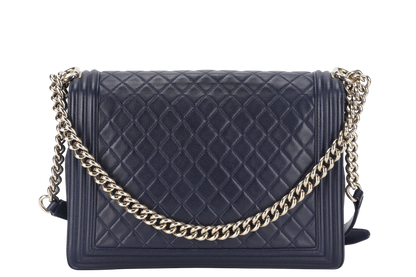 CHANEL LEBOY LARGE (2226xxxx) NAVY BLUE LAMBSKIN GOLD HARDWARE WITH DUST COVER AND BOX
