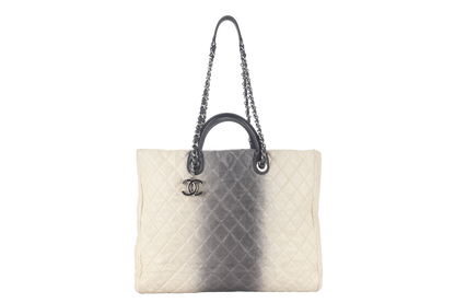 CHANEL TOTE BAG LARGE (1784xxxx) CREAM & GREY OMBRE CAVIAR LEATHER SILVER HARDWARE WITH DUST COVER