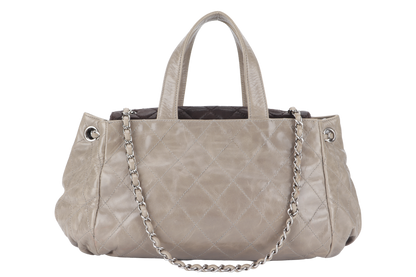 CHANEL TWO WAY TOTE BAG (12995xxxx) GREY MEDIUM EDGE CALFSKIN SILVER HARDWARE NO DUST COVER