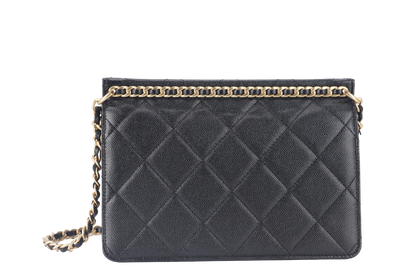 CHANEL 23A CHAIN SHOULDER BAG MICROCHIP (GCNHxxxx) BLACK CAVIAR LEATHER GOLD HARDWARE WITH DUST COVER AND BOX