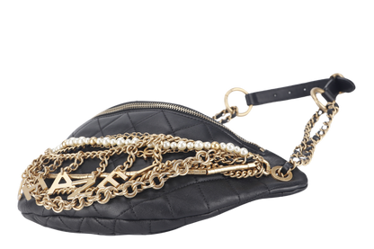 CHANEL 19A ALL ABOUT CHAINS (2830xxxx) BLACK LEATHER BUMBAG WITH  AND DUST COVER